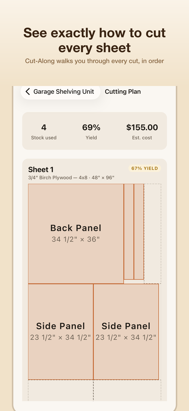 Cutbench cutting plan diagram